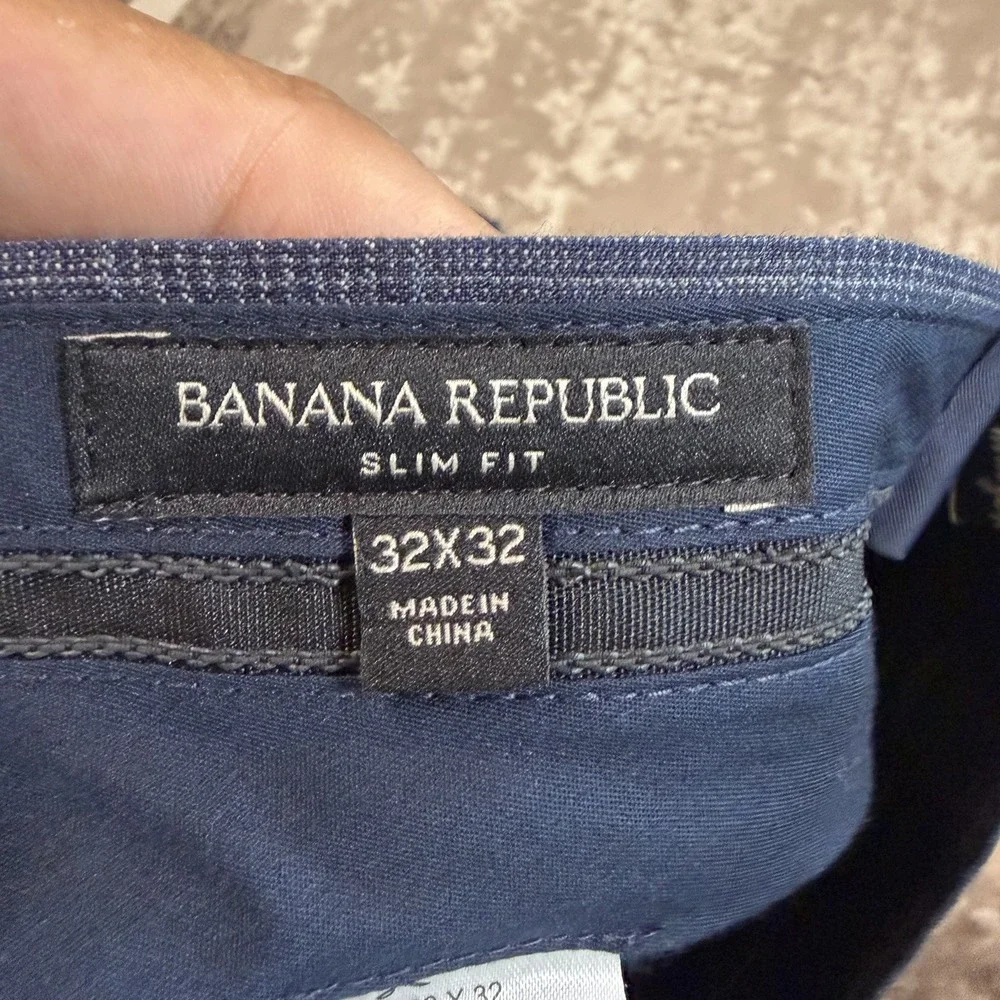 Banana Reublic Pants Mens 32x32 Blue Slim Fit Marzotto Wool Glen Plaid Check
